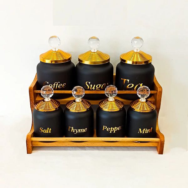 7 Pots A Épices Élégance Avec Support Pour Épices , Thé , Sucre , Café … – Image 2