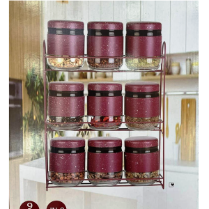 9 Pots A Épices En Verre Avec Support