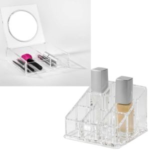 Boite De Rangement Maquillage Avec Miroir + Porte Rouge à Lèvres