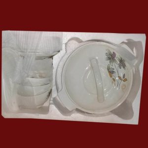 Soupière Blanche + 6 Bol Et 6 Assiettes A Relief “Fleur”